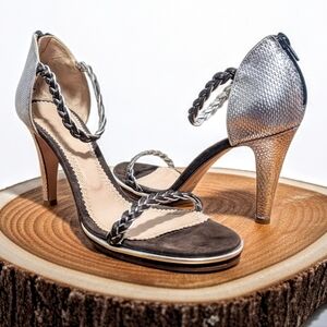 Chloe Silver and Brown Leather Suede Braided Sandals 39